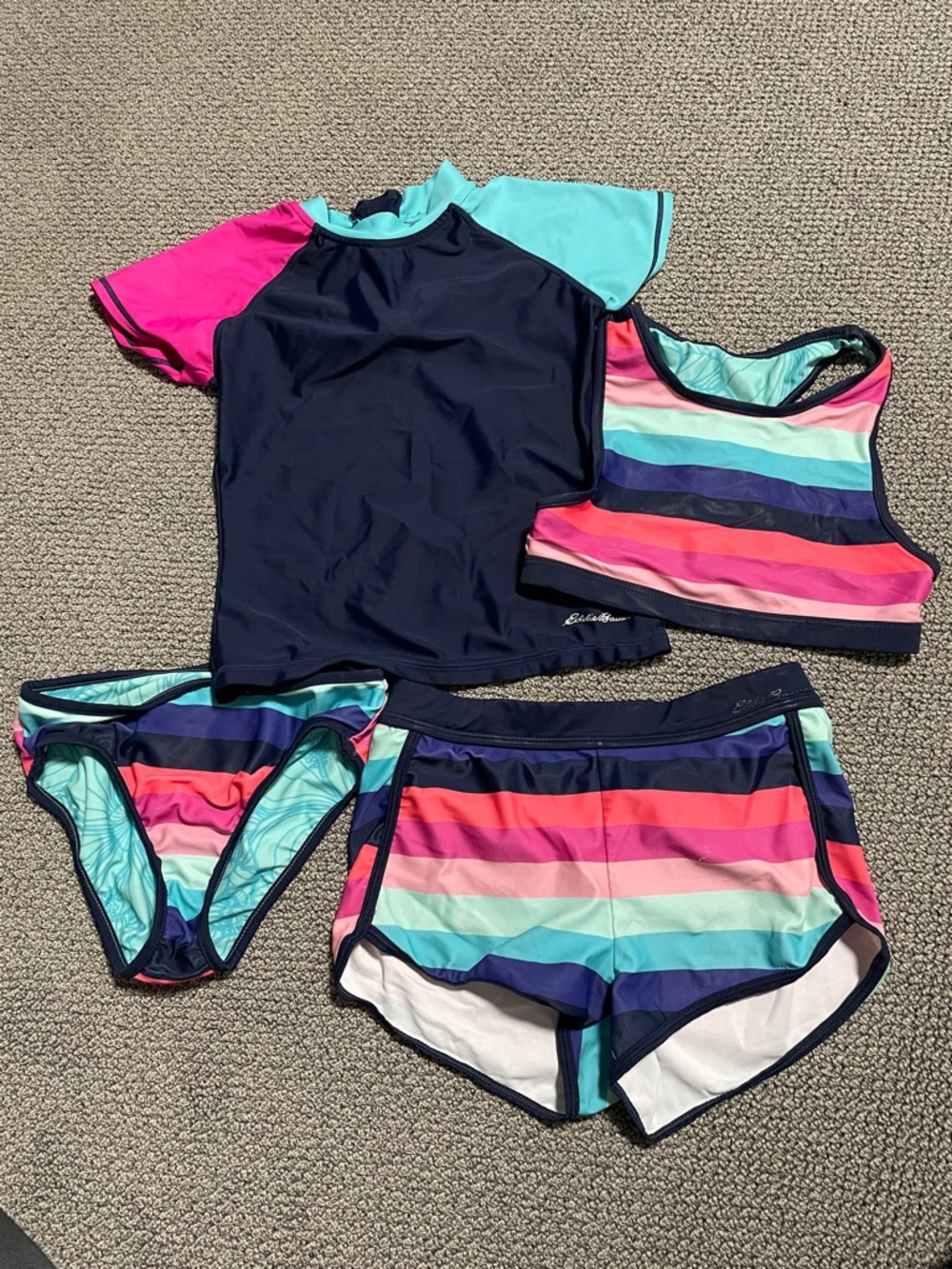 Eddie Bauer Navy, Pink & Teal Girls' 4-Piece Swim Set